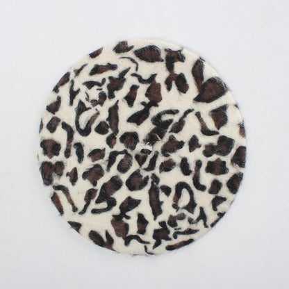 Caps and Hats White Chic Leopard Print Stylish Winter Beret Hats