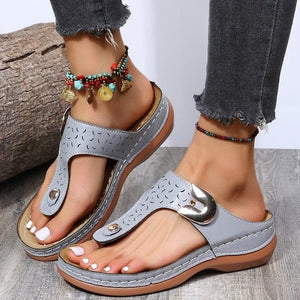 Gray / 42 2022 Womens Pattern Wedge Sandals, Flip Flops with Arch Support