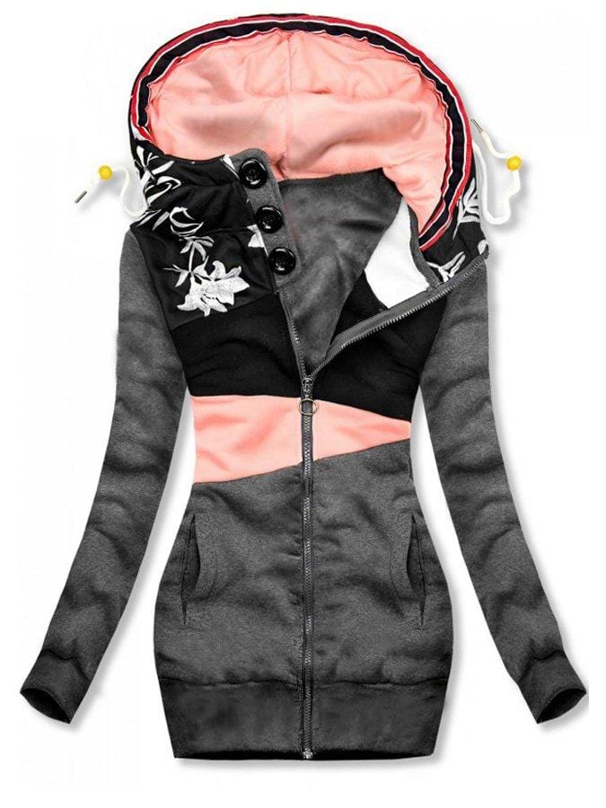Hoodies&Sweatshirts Gray / S Women Holiday Patchwork Extended Hooded Jacket