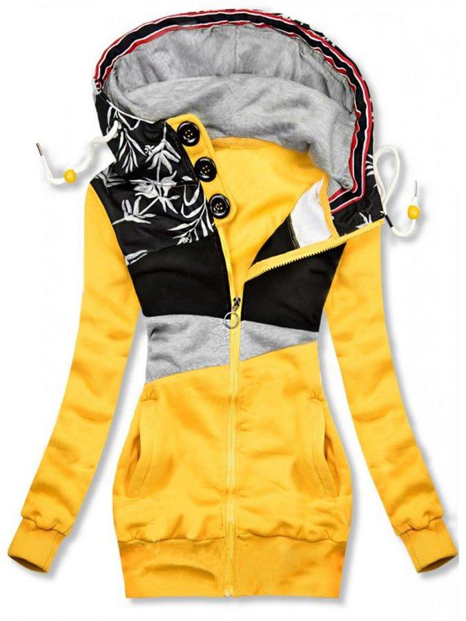 Hoodies&Sweatshirts Yellow / S Women Holiday Patchwork Extended Hooded Jacket