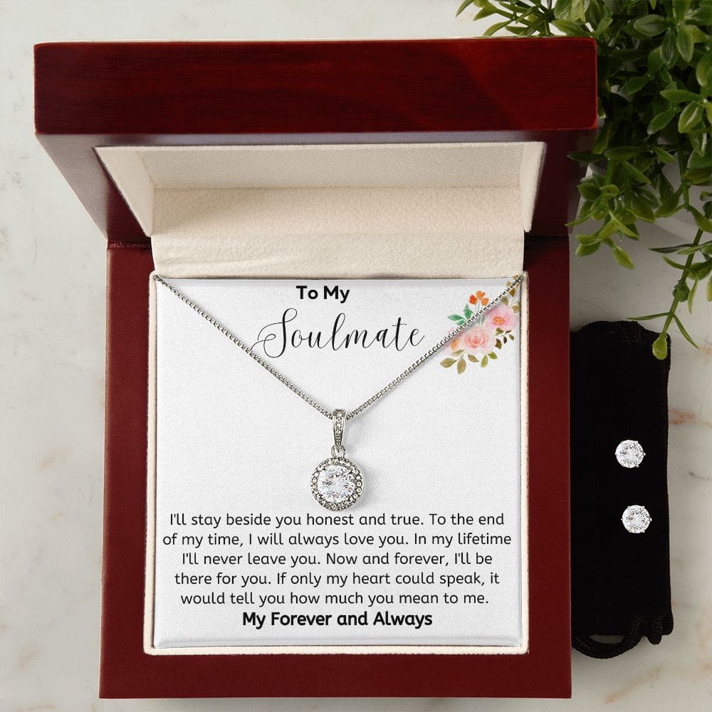 Jewelry 14k White Gold Finish / Luxury Box Eternal Hope Necklace and Cubic Zirconia Earring Set For My Soulmate
