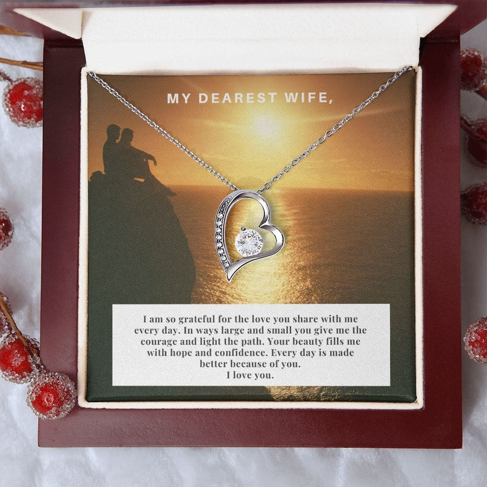 Jewelry 14k White Gold Finish / Luxury Box Forever Love Necklace For My Dearest Wife