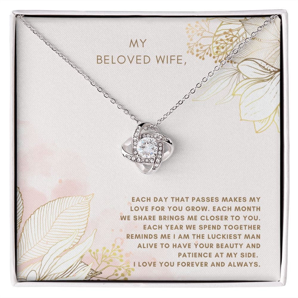 Jewelry 14K White Gold Finish / Standard Box Love Knot Necklace For My Beloved Wife