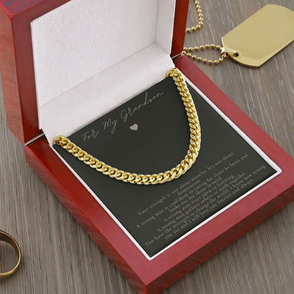 Jewelry 14K Yellow Gold Finish / Luxury Box Cuban Link Chain For Grandson - 3