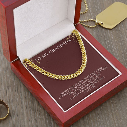 Jewelry 14K Yellow Gold Finish / Luxury Box Cuban Link Chain For My Grandson - 1