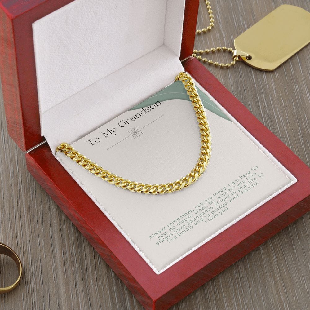 Jewelry 14K Yellow Gold Finish / Luxury Box Cuban Link Chain For My Grandson
