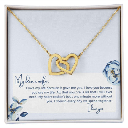 Jewelry 18K Yellow Gold Finish / Standard Box Interlocking Hearts Necklace For My Dear Wife