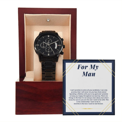 Jewelry Black Chronograph Watch For My Man - 1
