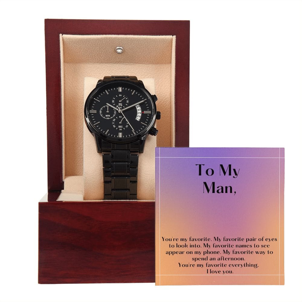 Jewelry Black Chronograph Watch For My Man