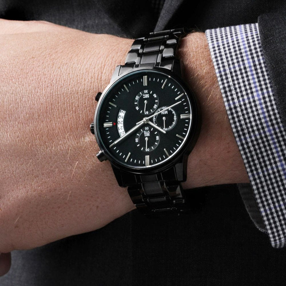 Jewelry Customizable Engraved Black Chronograph Watch