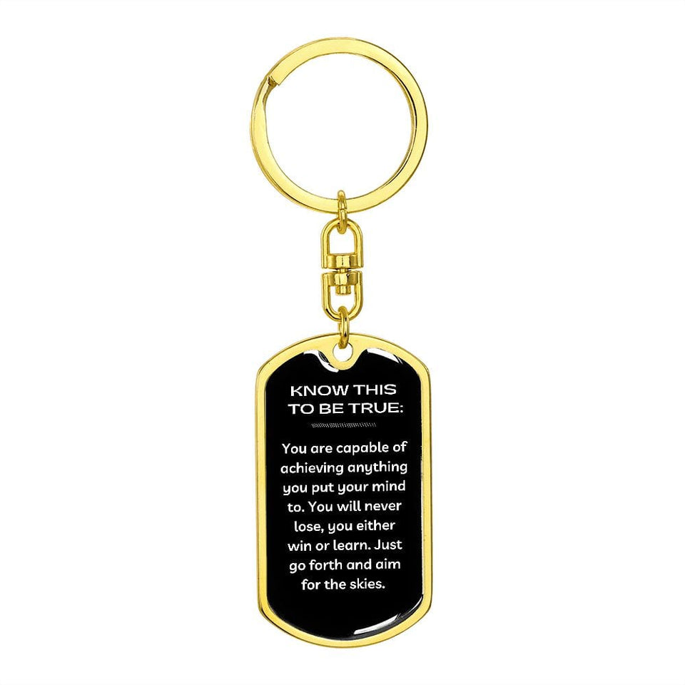 Jewelry Dog Tag with Swivel Keychain (Gold) / No Graphic Dog Tag Keychain (Know This To Be True)