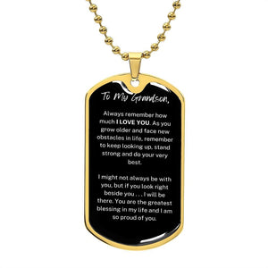 Jewelry Military Chain (Gold) / No Dog Tag For My Grandson ( I LOVE YOU )