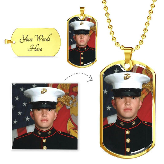 Jewelry Military Chain (Gold) / Yes Customized Dog Tag