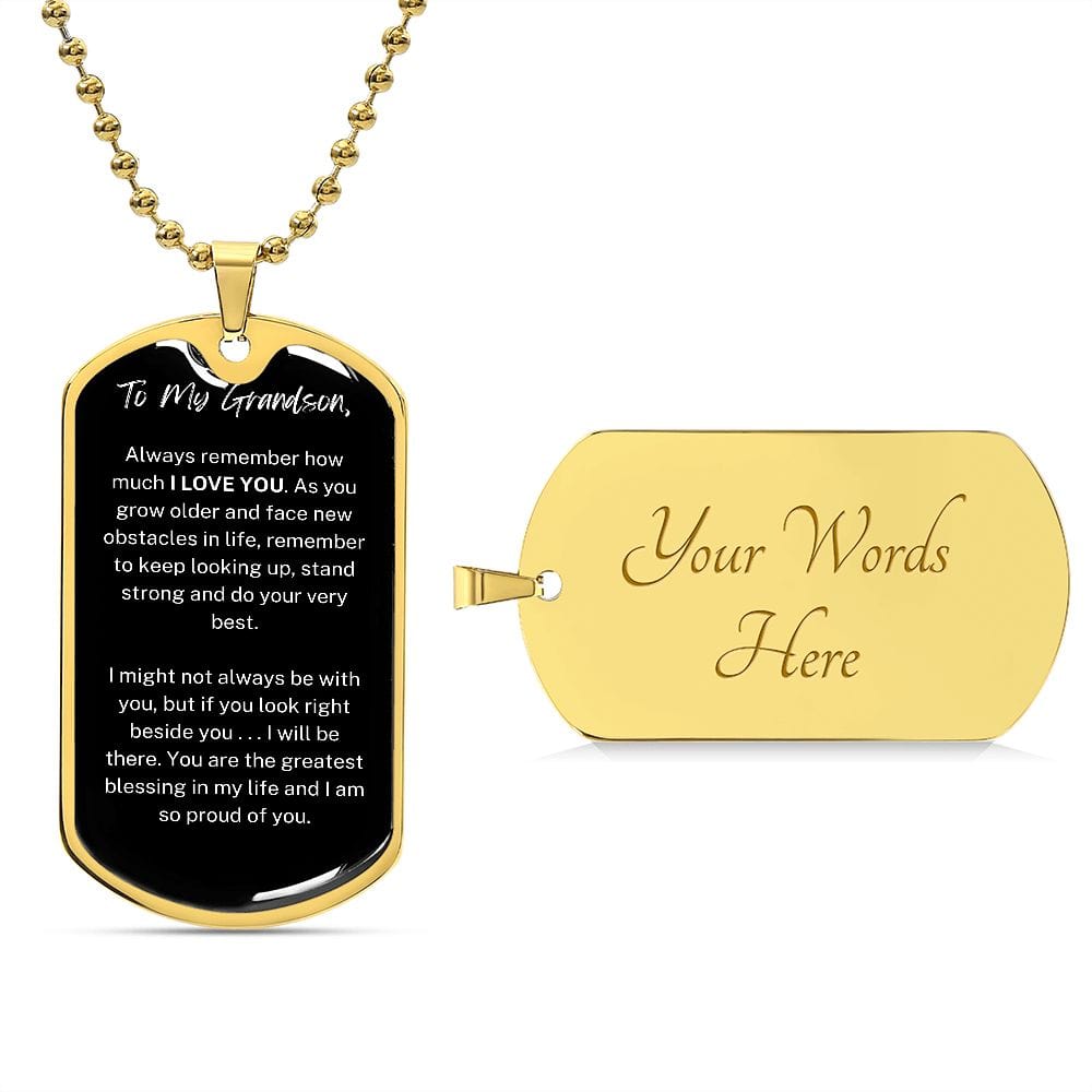 Jewelry Military Chain (Gold) / Yes Dog Tag For My Grandson ( I LOVE YOU )