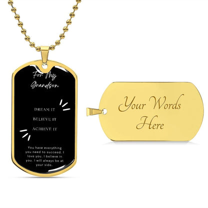 Jewelry Military Chain (Gold) / Yes Dog Tag For My Grandson