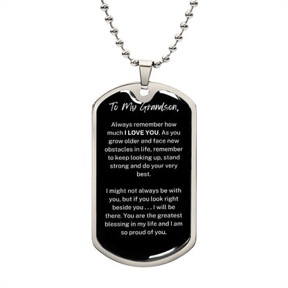 Jewelry Military Chain (Silver) / No Dog Tag For My Grandson ( I LOVE YOU )
