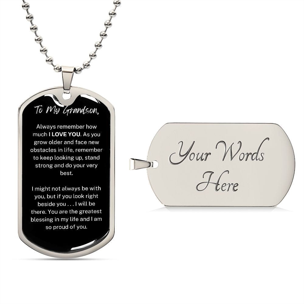Jewelry Military Chain (Silver) / Yes Dog Tag For My Grandson ( I LOVE YOU )
