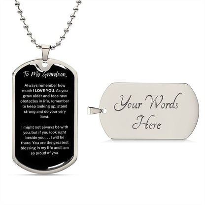 Jewelry Military Chain (Silver) / Yes Dog Tag For My Grandson ( I LOVE YOU )