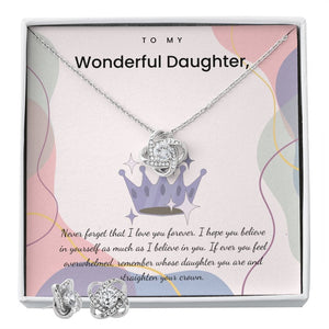 Jewelry Two Tone Box Love Knot Earring & Necklace Set For My Daughter