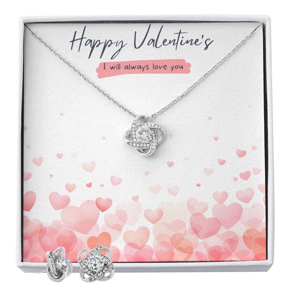 Jewelry Two Tone Box Love Knot Earring & Necklace Set For My Valentine