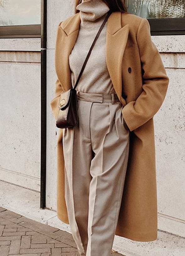 Khaki / L Long Woolen Coat