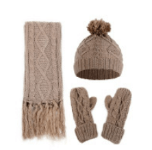 Khaki Thick Beanies Knitted Scarf Hat Gloves Set