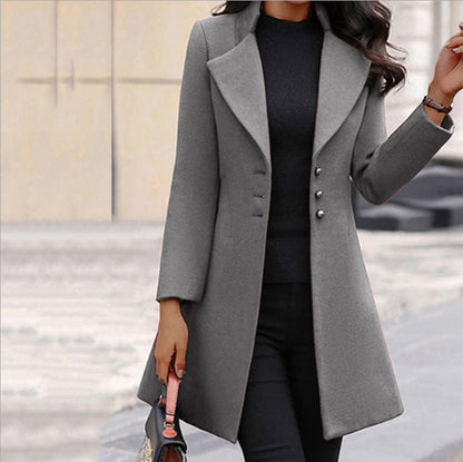 long coat Gray / S Autumn winter in the long Korean version of lapel thin pure color slim women's wool overcoat overcoat