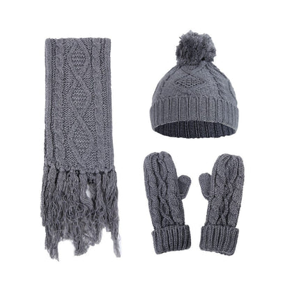lt gray Thick Beanies Knitted Scarf Hat Gloves Set