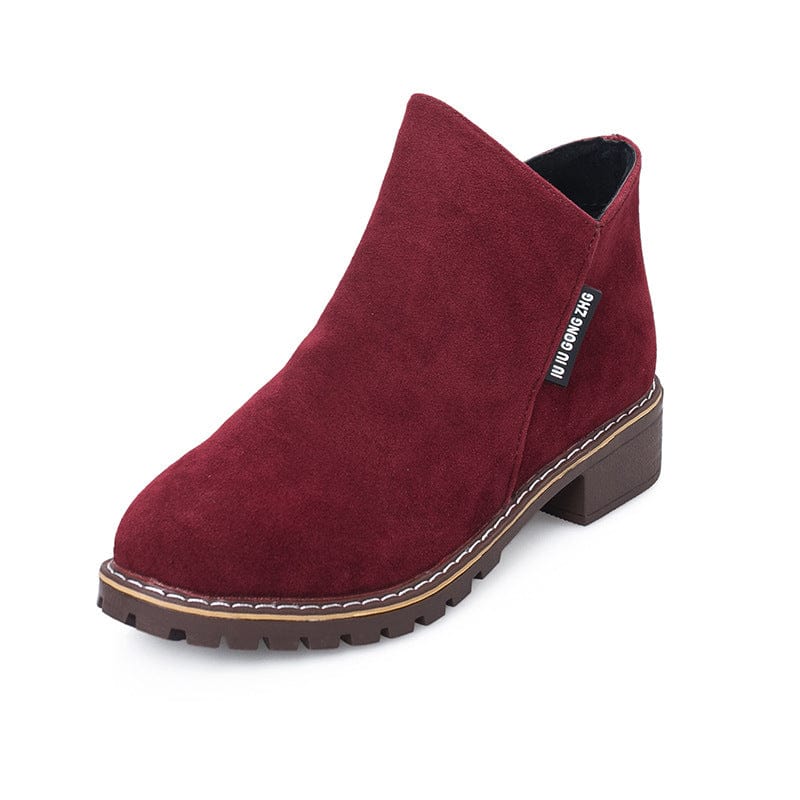 New short, vintage frosted ankle boots women's chunky flat Doc Martens side zipper British women's shoes no box hair