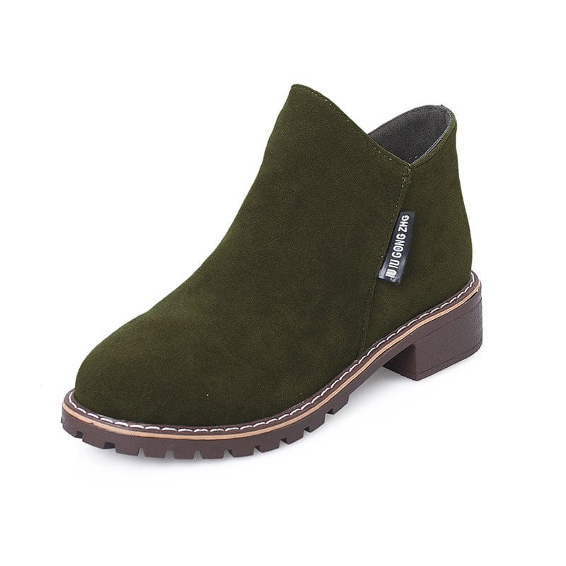 New short, vintage frosted ankle boots women's chunky flat Doc Martens side zipper British women's shoes no box hair