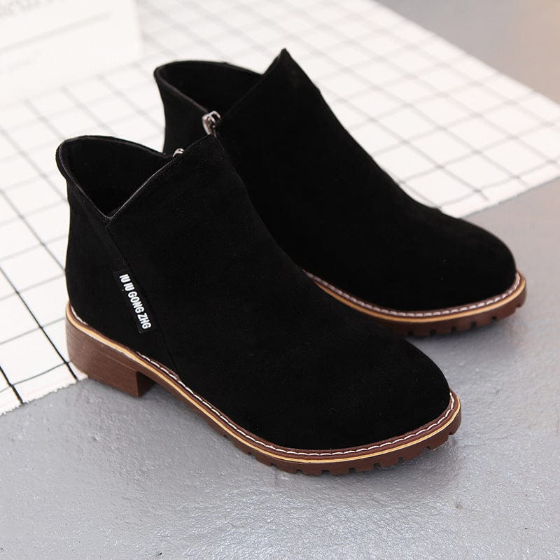 New short, vintage frosted ankle boots women's chunky flat Doc Martens side zipper British women's shoes no box hair