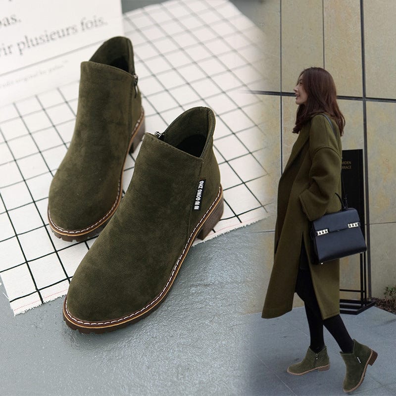 New short, vintage frosted ankle boots women's chunky flat Doc Martens side zipper British women's shoes no box hair