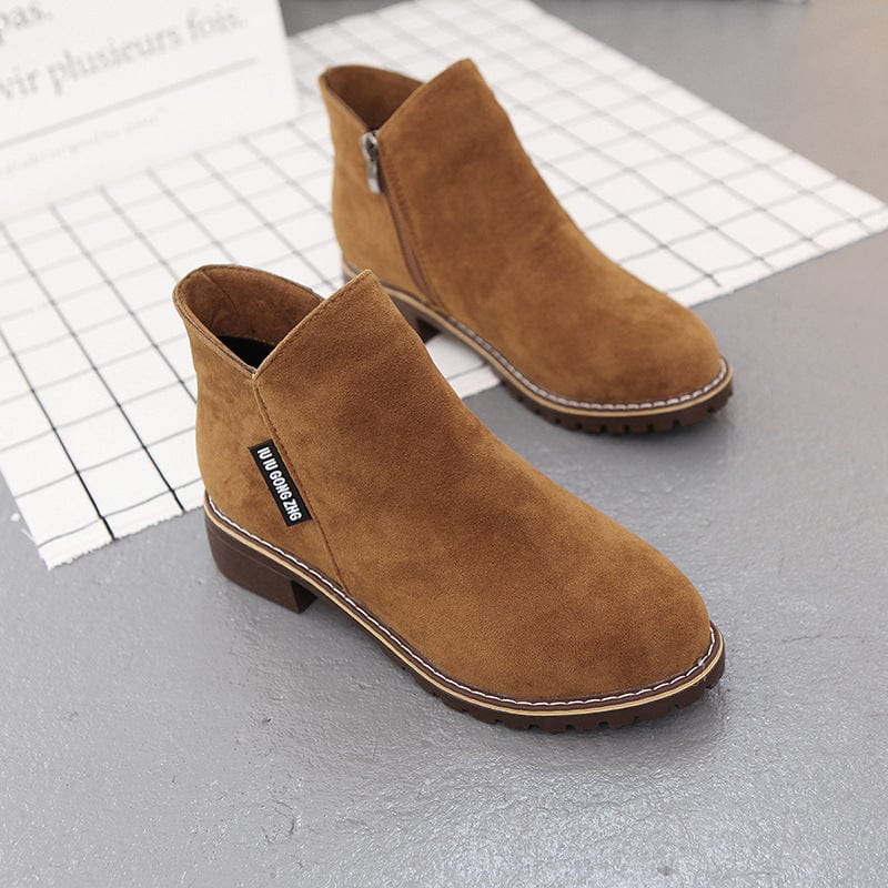New short, vintage frosted ankle boots women's chunky flat Doc Martens side zipper British women's shoes no box hair
