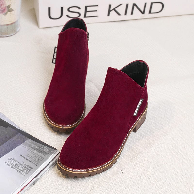 New short, vintage frosted ankle boots women's chunky flat Doc Martens side zipper British women's shoes no box hair