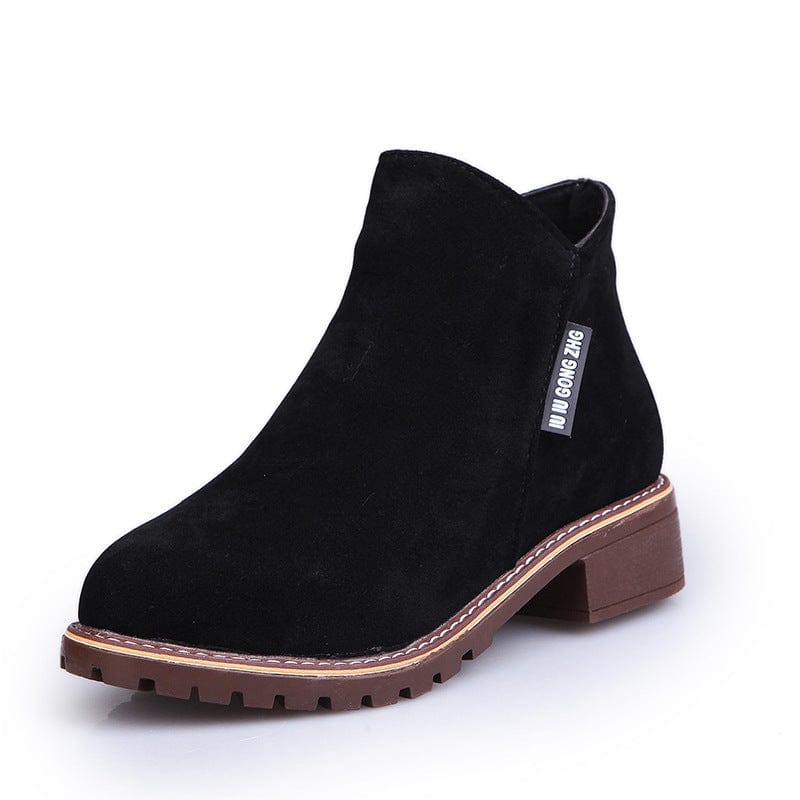 New short, vintage frosted ankle boots women's chunky flat Doc Martens side zipper British women's shoes no box hair