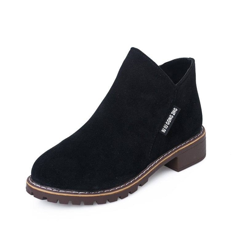 New short, vintage frosted ankle boots women's chunky flat Doc Martens side zipper British women's shoes no box hair
