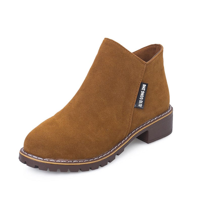 New short, vintage frosted ankle boots women's chunky flat Doc Martens side zipper British women's shoes no box hair