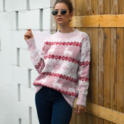 pink / L Recommend Christmas sweater women autumn winter European and American Amazon snow fawn jumper jumper