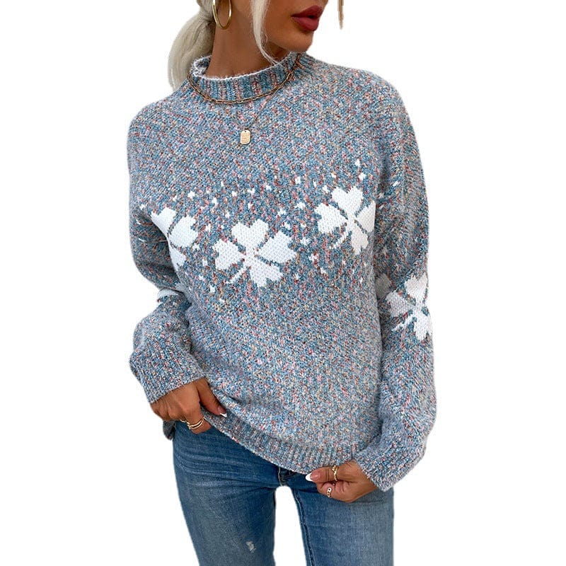 Recommed Autumn and winter new Christmas sweater women's leisure trade women's half turtleneck snowflake knit
