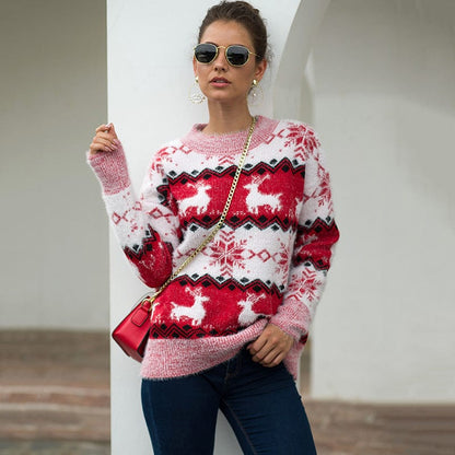 red / M Recommend Christmas sweater women autumn winter European and American Amazon snow fawn jumper jumper