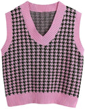 red rose / XXXL 'Serena' Houndstooth Sleeveless Sweater