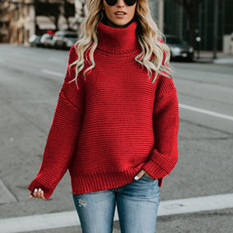 red / XL Broad Neck Loose Sweater
