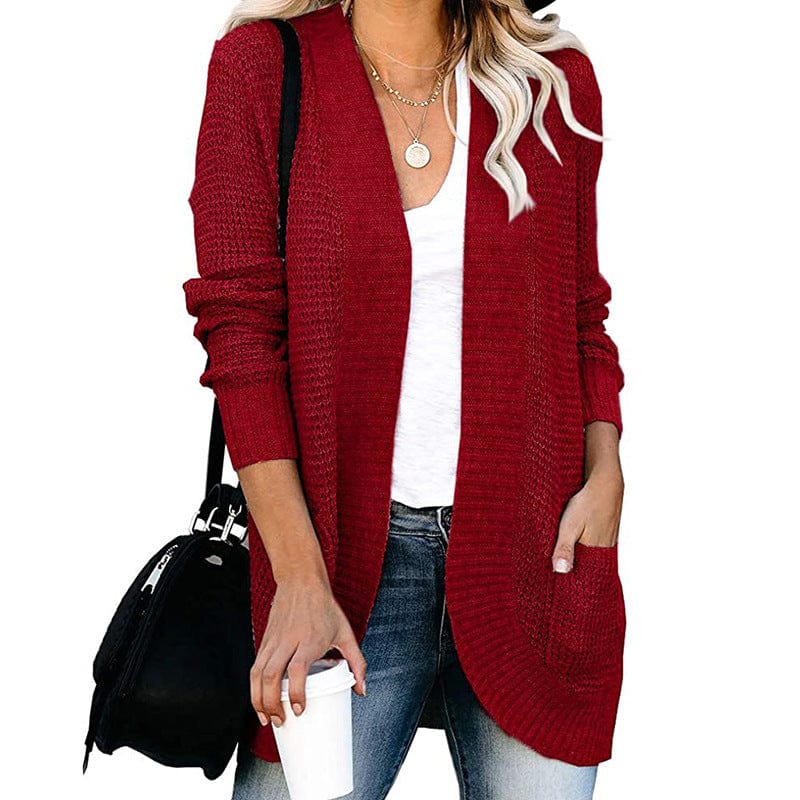 red / XL Women Autumn Chunky Knitted Cardigan