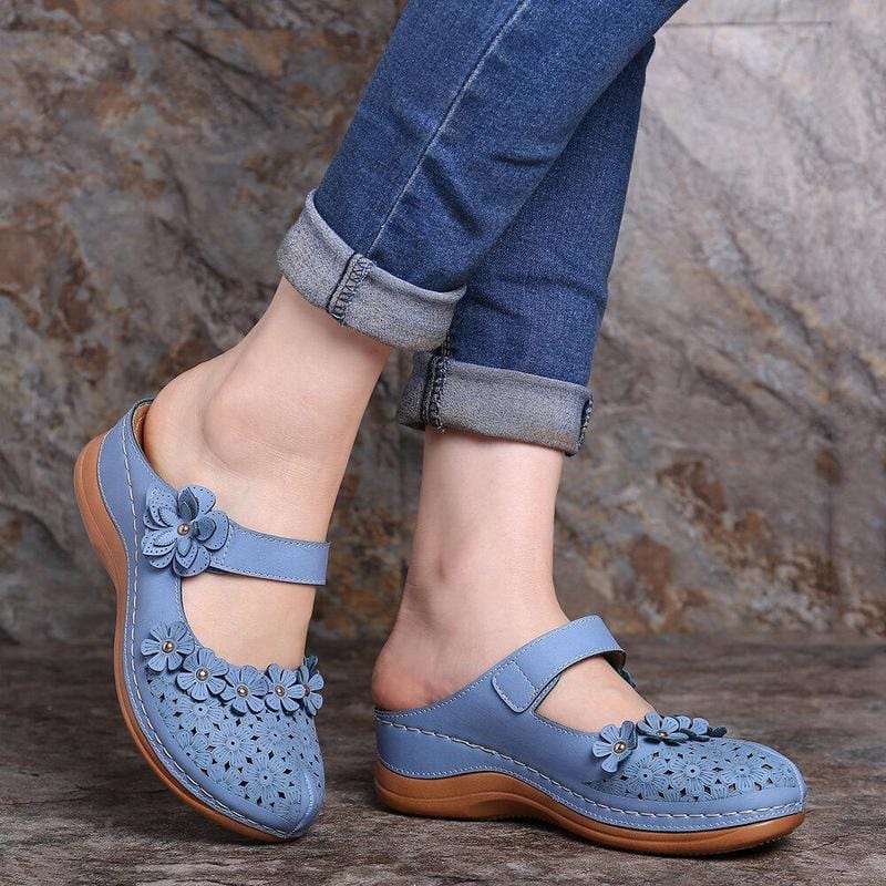 Sandals 3 / BLUE Flat round toe casual sandals for ladies