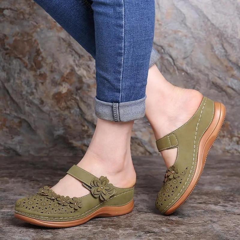 Sandals 3 / GREEN Flat round toe casual sandals for ladies