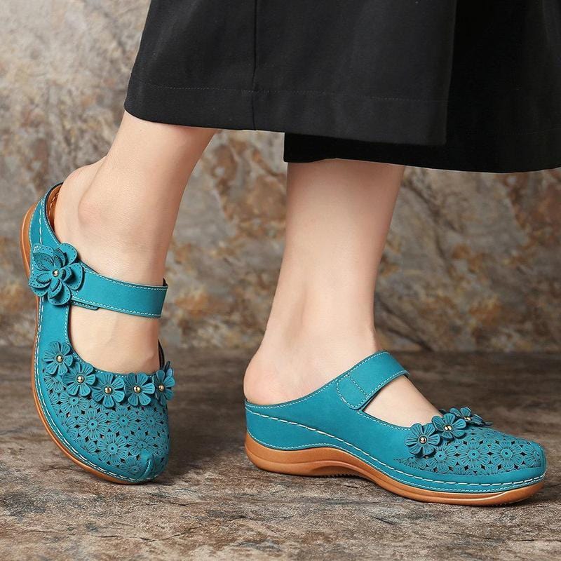 Sandals 3 / Light Blue Flat round toe casual sandals for ladies