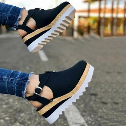 Sandals Black / 2 Fashion Antiskid Wedge Heel Suede Shoes For Women