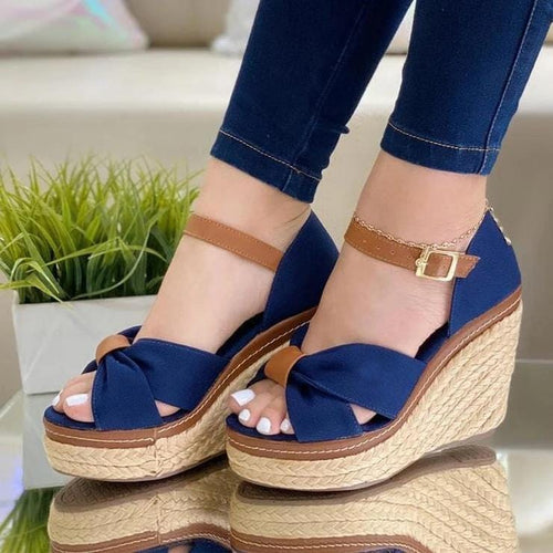 Sandals Navy / 2 Olivia™  Women's Fashion Buckle Wedge Sandals