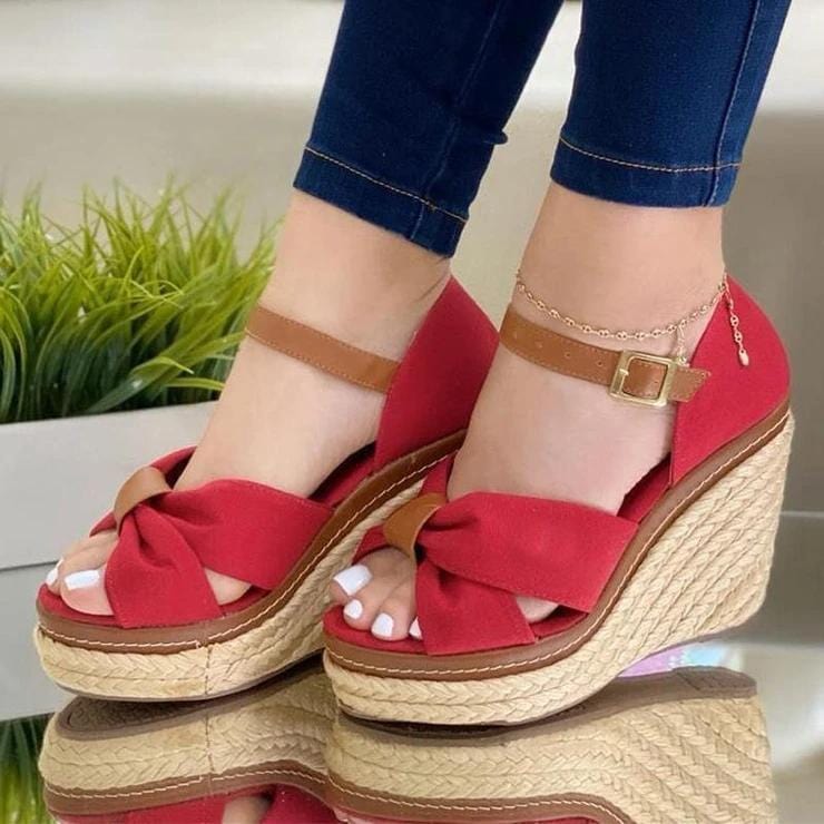 Sandals Red / 2 Olivia™  Women's Fashion Buckle Wedge Sandals