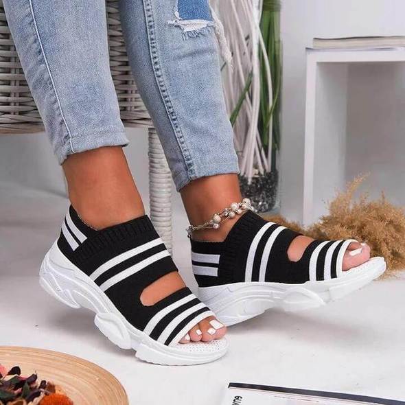 Slippers Black / 2 Casual Woven Wedge Comfy Open Toe Sandals
